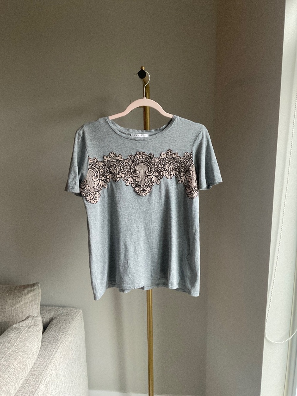 Sandro Paris Mesh Lace Panel T-Shirt